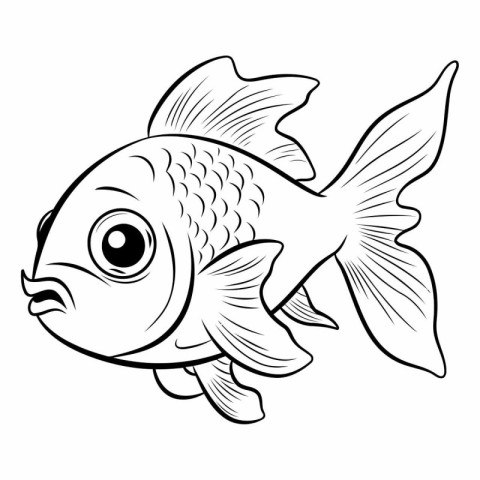 Black and White Cartoon Illustration of a Cute Fish Animal Chara