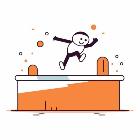 Man jumping into the water in flat linear style.