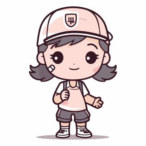 Cute Little Girl Wearing Baseball Cap Cartoon Character Vector I