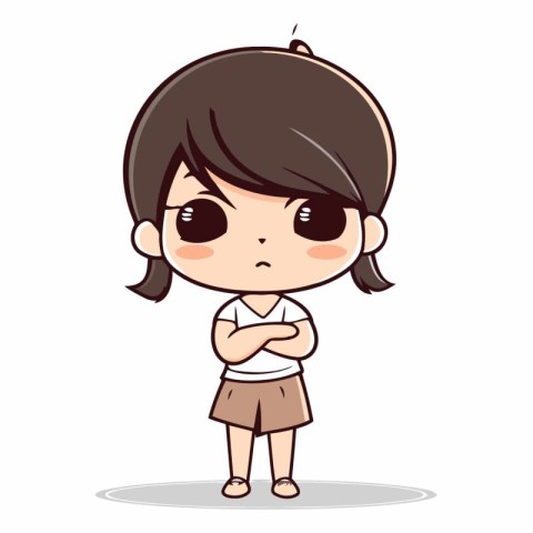 Cute Girl Posing with Arms Crossed - Cartoon Vector Illustration