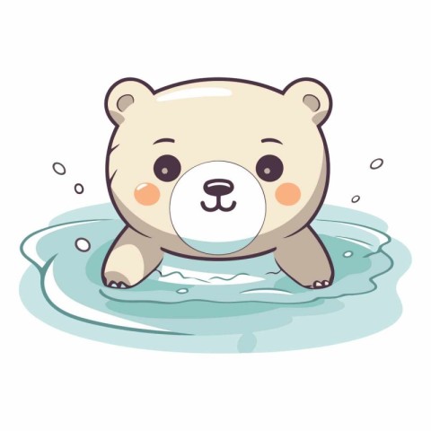 Cute cartoon polar bear swimming in the water.