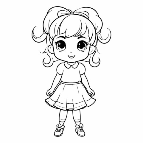 Cute little girl cartoon for coloring book or page.