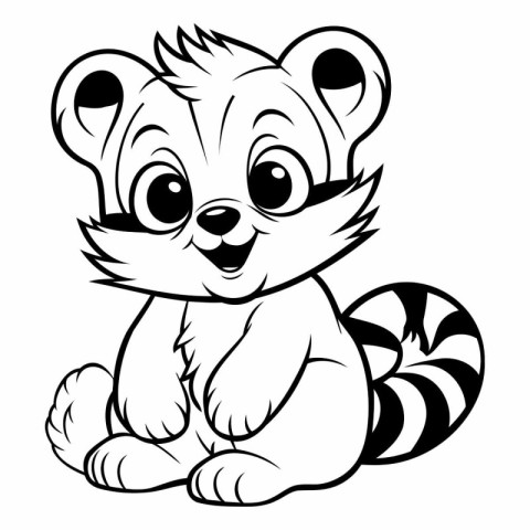 Cute raccoon - black and white vector illustration for coloring