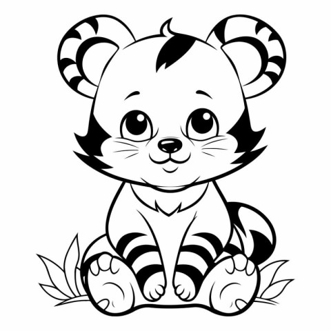 Black and White Cartoon Illustration of Tiger Animal Character f