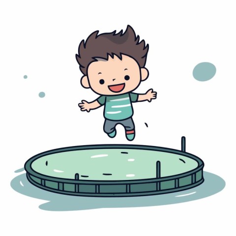 Happy boy jumping on the pool in cartoon style.