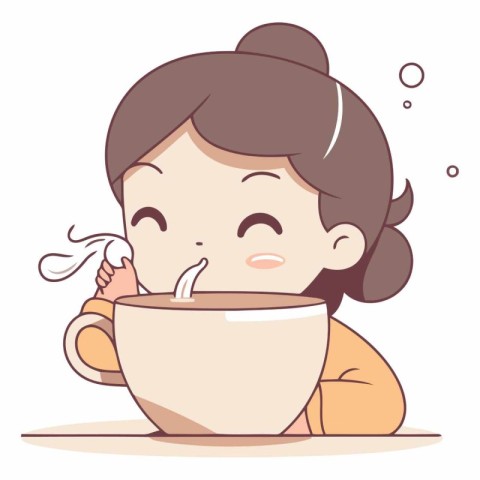 Illustration of a Cute Little Girl Drinking Milk from a Cup