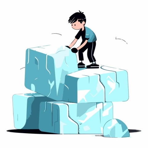 Vector illustration of a young man building an iceberg. Cartoon