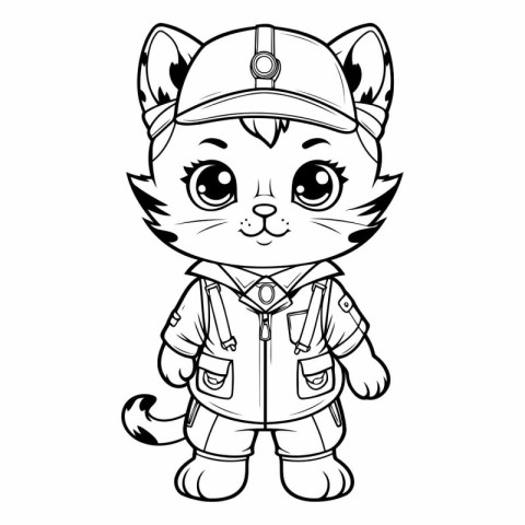 Funny cartoon cat in a baseball cap. Coloring book for children