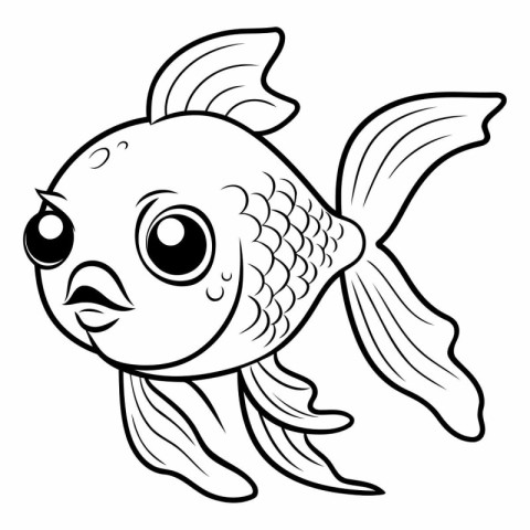 Black and White Cartoon Illustration of Cute Fish Animal Charact