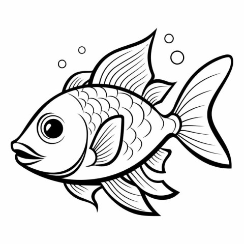 Black and White Cartoon Illustration of a Cute Fish or Fish for