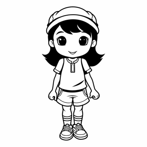 cute little girl with hat and casual clothes cartoon vector illu