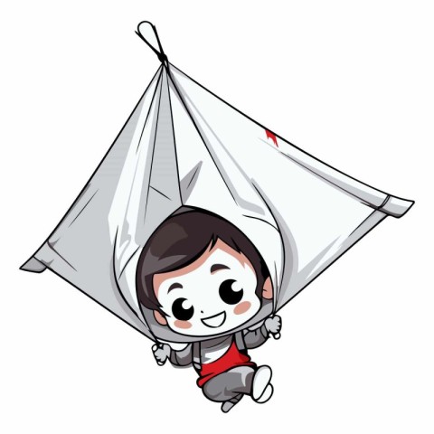 Illustration of a Kid Boy Hanging His Tent on a White Background