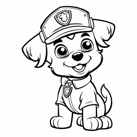 Black and White Cartoon Illustration of Cute Puppy Police Dog An