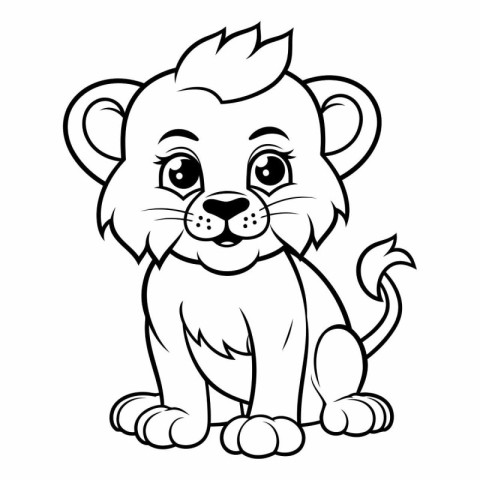 Black and White Cartoon Illustration of Cute Lion Animal Charact