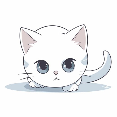 Illustration of a cute white cat on a white background