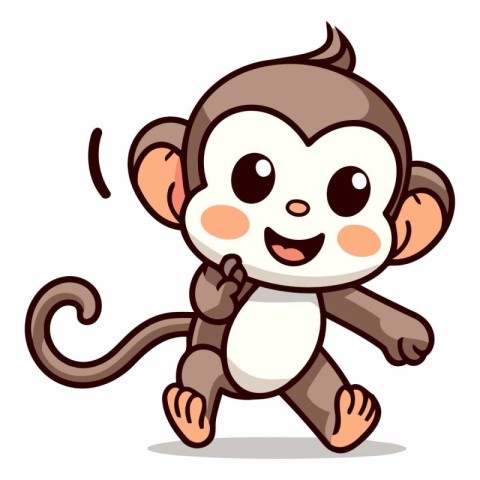 Cute monkey cartoon vector illustration. Isolated on white backg