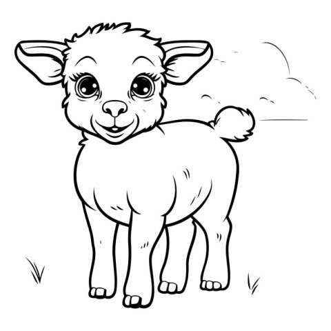 Cartoon Illustration of Cute Little Lamb Animal for Coloring Boo