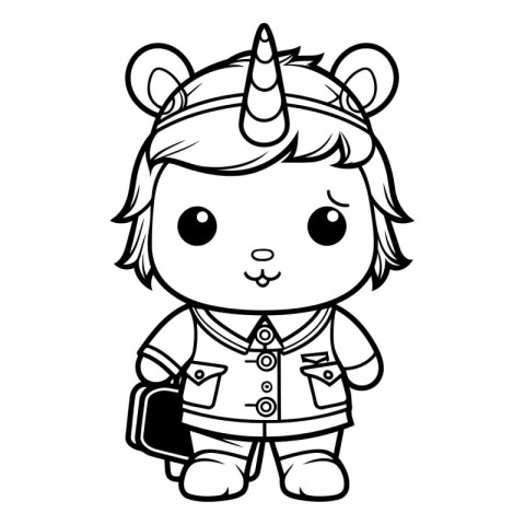 Black And White Cute Unicorn Cartoon Mascot Character Vector Ill