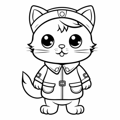 Black and White Cartoon Illustration of Cute Cat Animal Characte