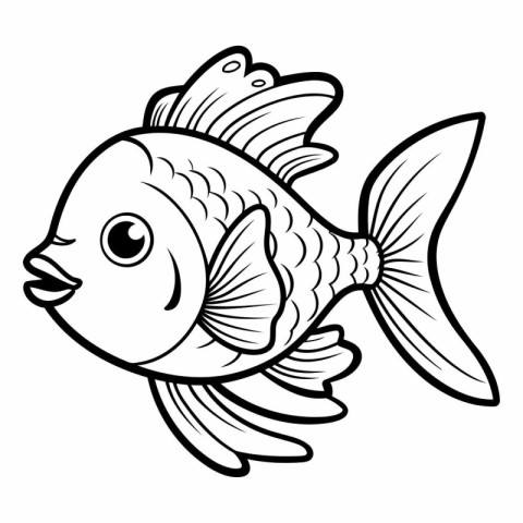 Black and White Cartoon Illustration of Cute Fish Animal Charact