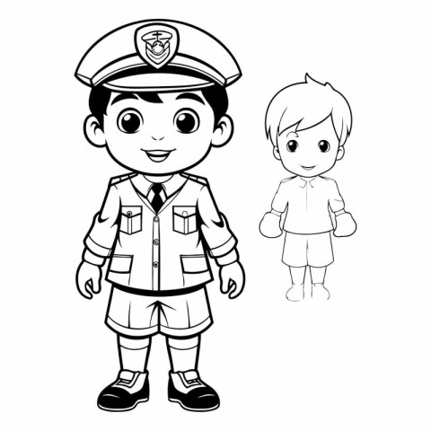 policeman and boy with uniform avatar cartoon character vector i