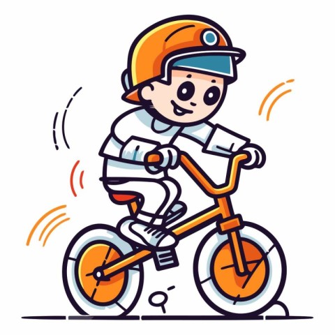 Vector illustration of a boy in a helmet riding on a bicycle.