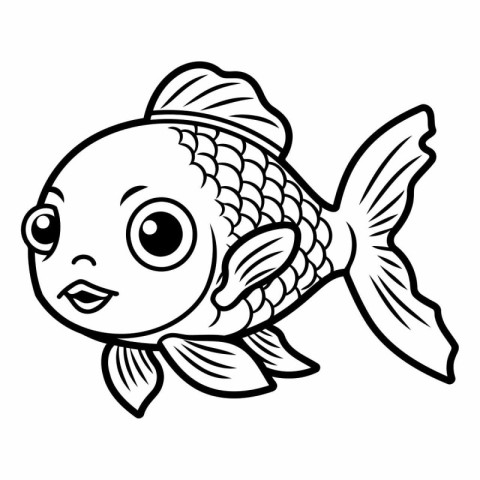 Black and White Cartoon Illustration of Cute Fish Animal Charact