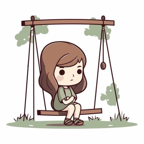 Girl sitting on swing of a child on a swing.