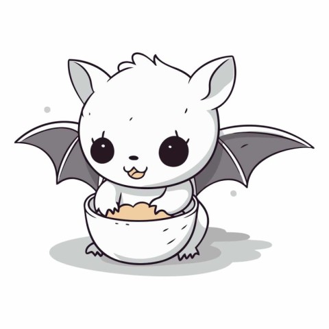 Cute little bat with a bowl of food.