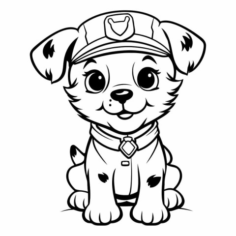 Cute puppy in a pilot's cap for coloring book