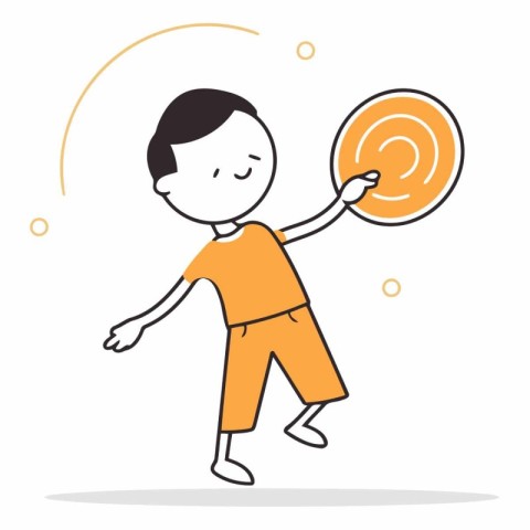 Illustration of a boy holding a disc in his hand. vector