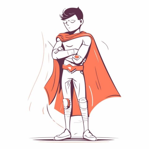 Superhero cartoon character with red cape isolated on white back