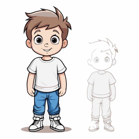 Cute little boy in casual clothes standing and smiling.