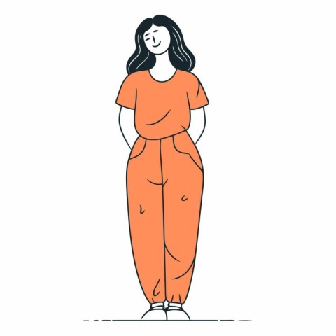 Vector illustration of a fat woman in an orange pajamas.