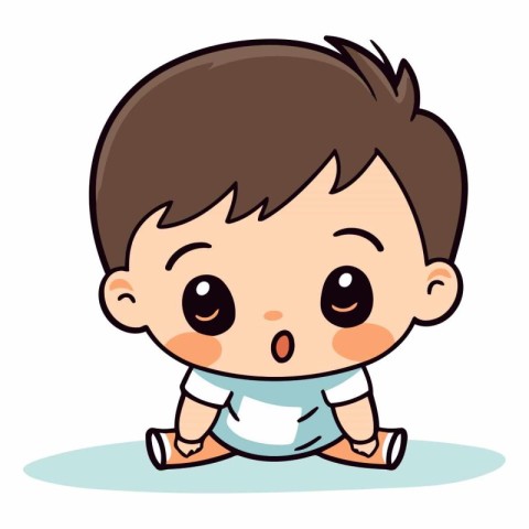 Cute Little Baby Boy Cartoon Vector. Illustration Isolated On Wh