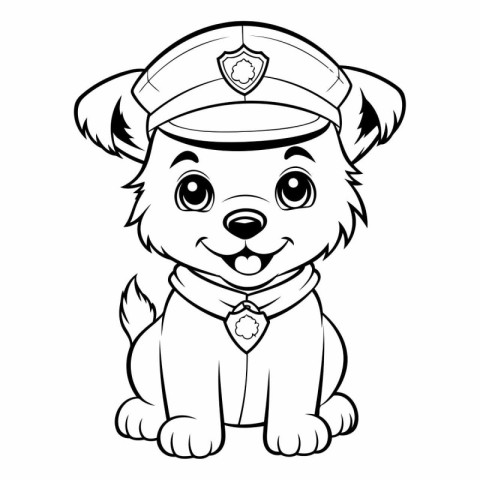 Black and White Cartoon Illustration of Cute Puppy Police Dog Co