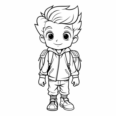 Vector illustration of a boy with a backpack. Coloring book for