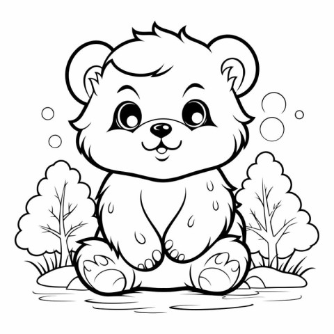 Black and White Cartoon Illustration of Cute Bear Animal Charact