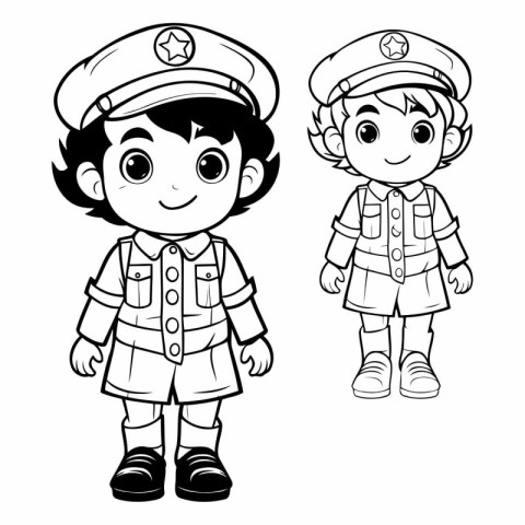 Coloring Page Outline Of a Boy and a Girl in Uniform