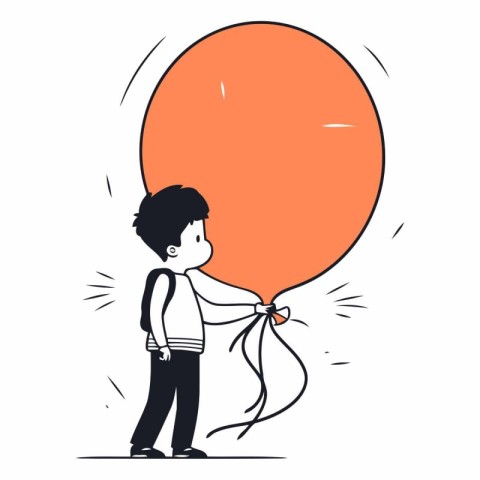 Boy with balloon in doodle style on white background.