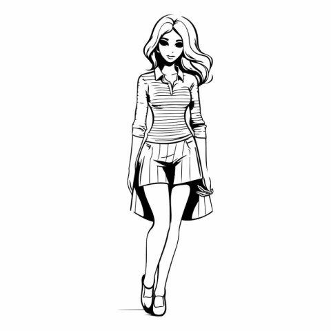 Fashion girl in sketch-style on white background.