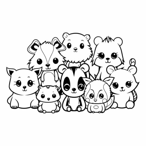 cute animals group cartoon vector illustration graphic design ve