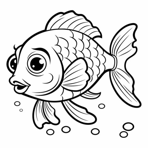 Black and White Cartoon Illustration of Cute Fish Animal Charact