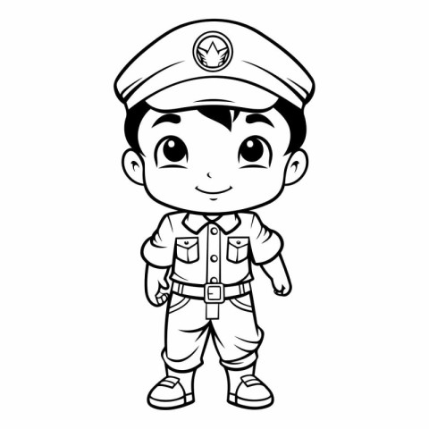 Illustration of a Kid Boy in a Police Uniform - Coloring Book