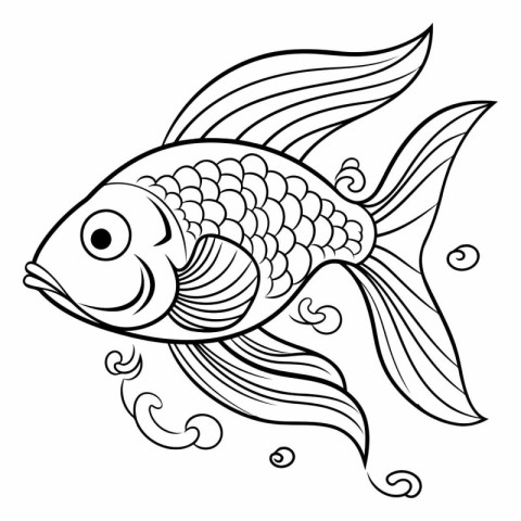 Black and white illustration of a goldfish. Coloring book for ad