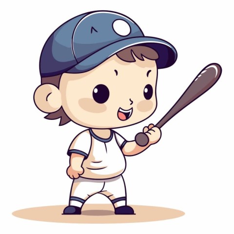 Illustration of a Little Boy Wearing a Baseball Cap and Bat