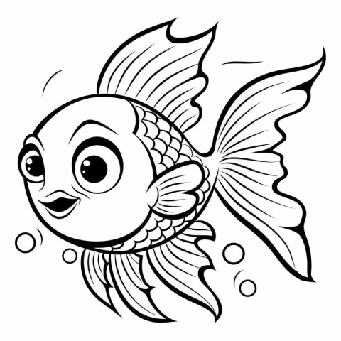 Black and White Cartoon Illustration of Cute Fish Animal for Col