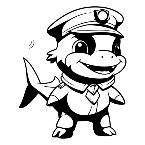 Black and White Cartoon Illustration of Cute Fish Sailor Mascot