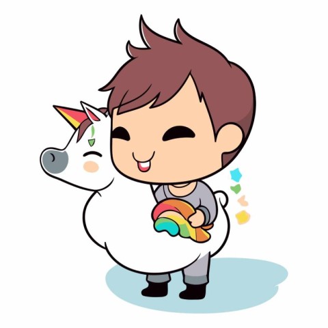 Boy and unicorn - Cute Cartoon Vector IllustrationÃ¯Â»Â¿