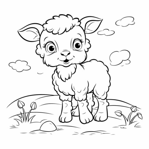 Coloring Page Outline Of Cute Sheep Cartoon Character Vector Ill